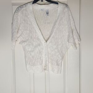 Liz&Co XL White LINEN Blend Knit Dolman Shrtslv Buttons Up Women’s Cardigan